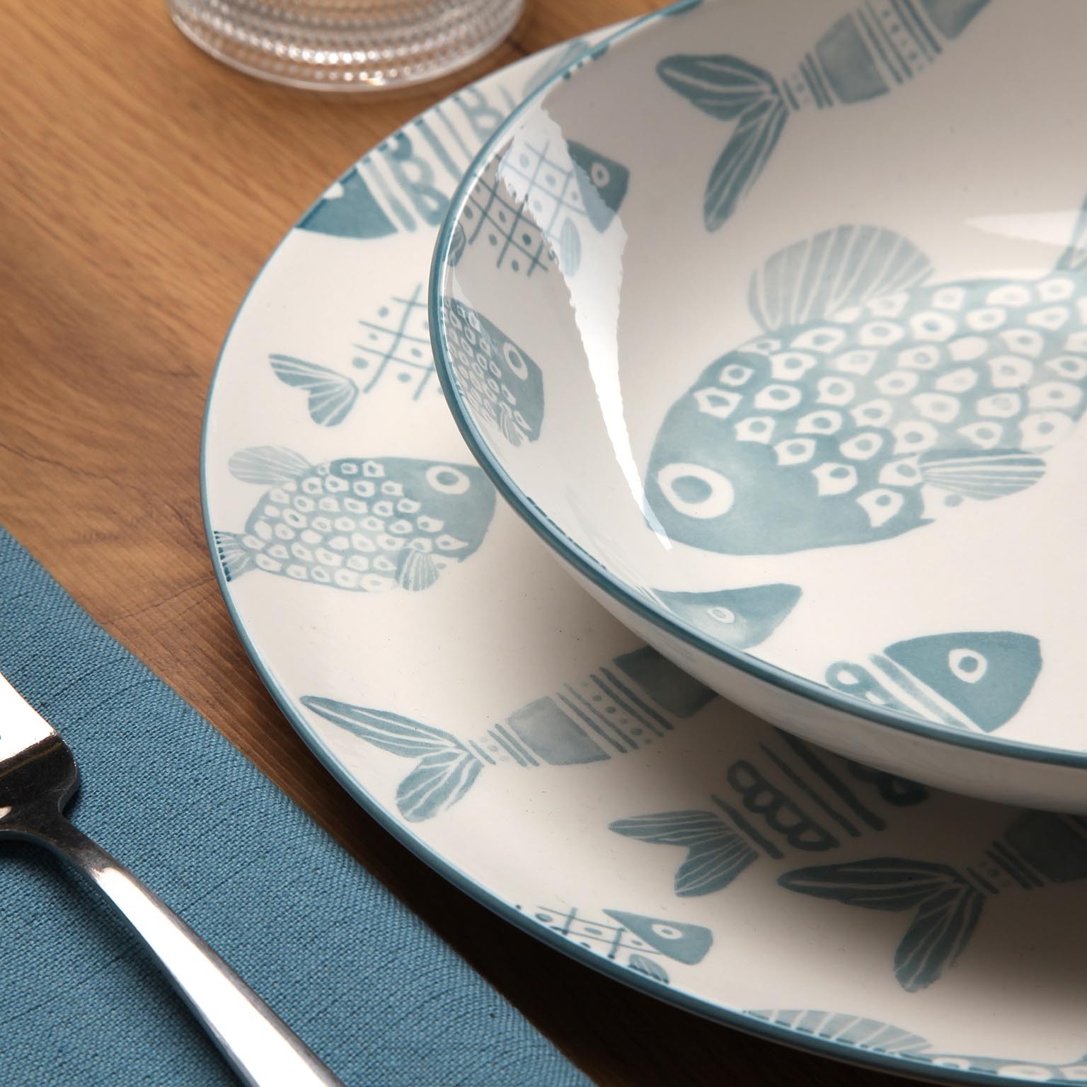 Versa Servizio piatti tavola porcellana decorata pesci 18 cod.AL0614349 Versa